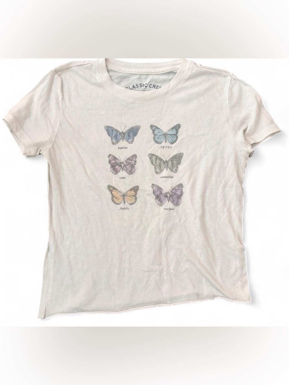 Aeropostale White Tee with Pastel Butterfly Grid